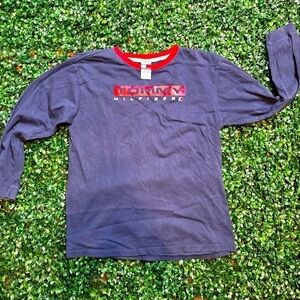 Vintage VTG Navy Tommy Hilfiger Long Sleeve Graphic Front Logo Casual Size XL